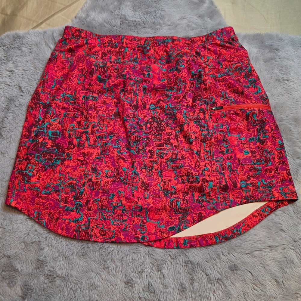 Royal Robbins Abstract Print Skort Red Pink Trim Fit Hiking Skirt Size Small